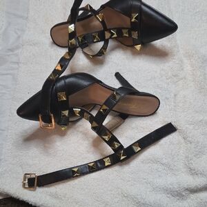 Black Heels with Gold Accents